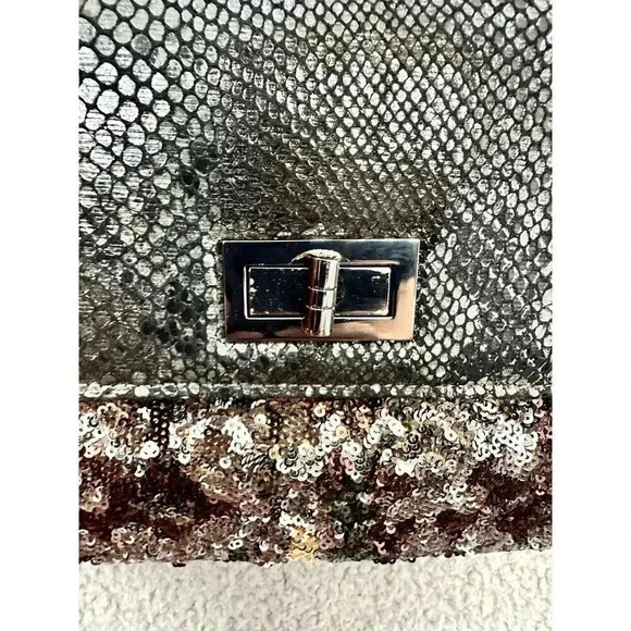 Big Buddha Faux Snake Skin sequin Clutch Purse black Shoulder Chain Strap y2k - Picture 3 of 9